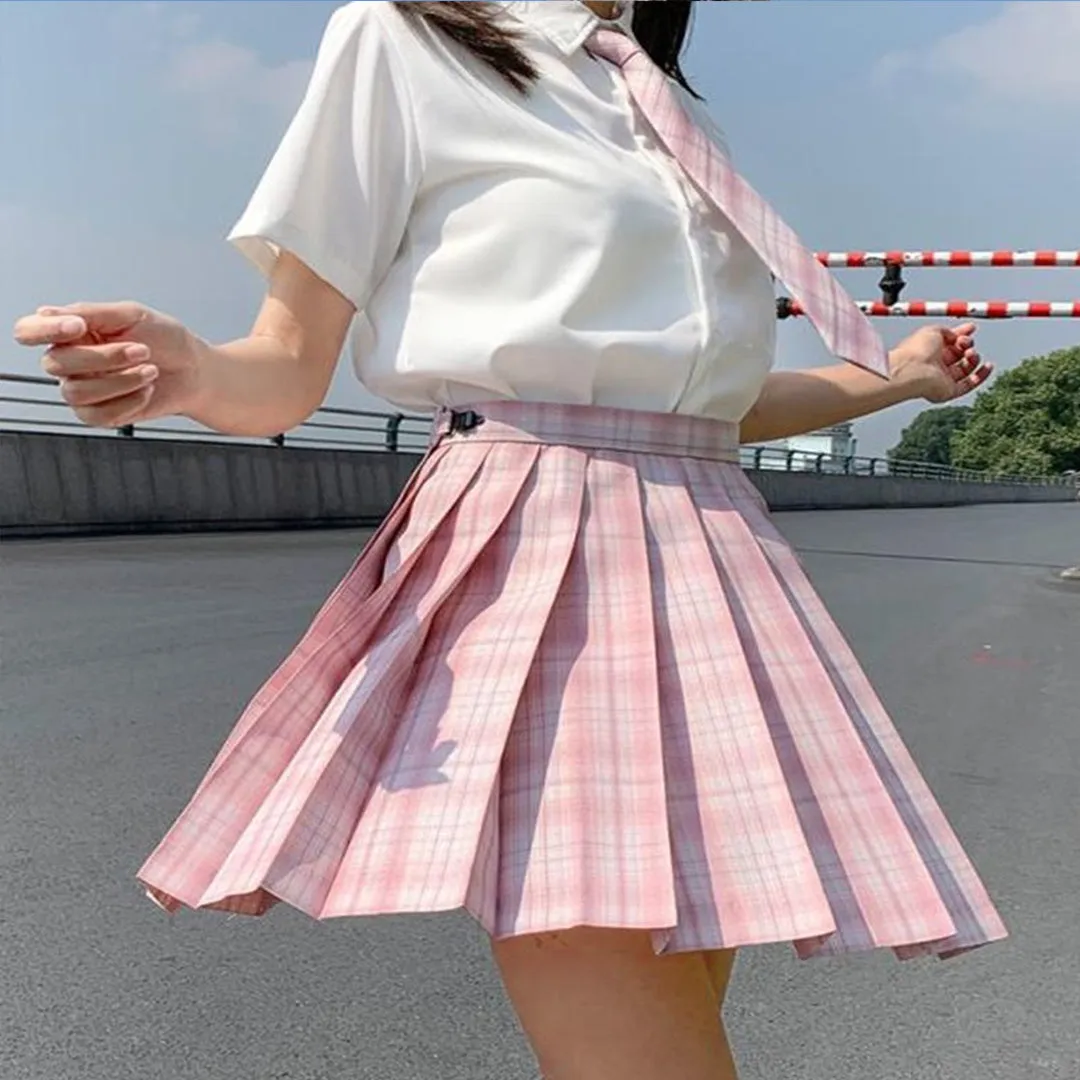 Summer Women's Mini Skirt Harajuku Korean Fashion Sweet Cute Kawaii Skirt Girl High Waist Plaid Pleated Skirt Pink Girl