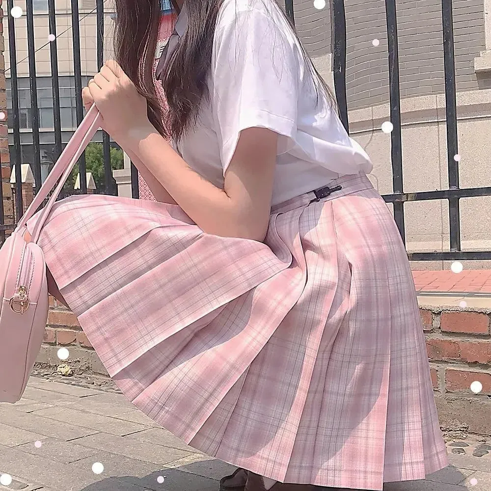 Summer Women's Mini Skirt Harajuku Korean Fashion Sweet Cute Kawaii Skirt Girl High Waist Plaid Pleated Skirt Pink Girl
