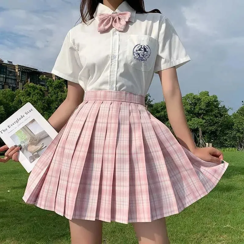 Summer Women's Mini Skirt Harajuku Korean Fashion Sweet Cute Kawaii Skirt Girl High Waist Plaid Pleated Skirt Pink Girl