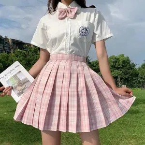 Summer Women's Mini Skirt Harajuku Korean Fashion Sweet Cute Kawaii Skirt Girl High Waist Plaid Pleated Skirt Pink Girl