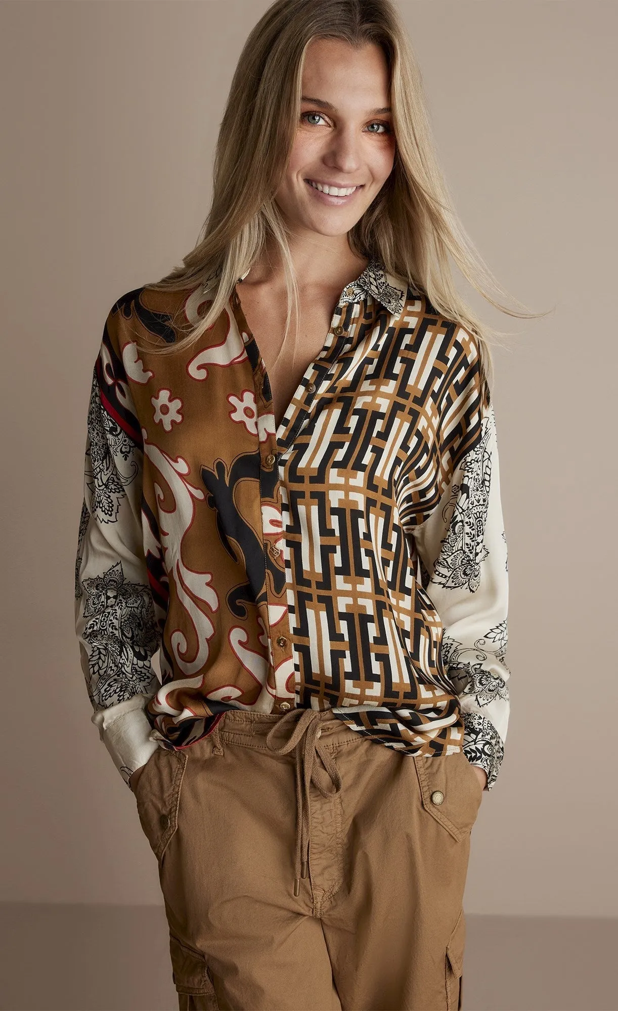 Summum Mixed Print Long Shirt Blouse