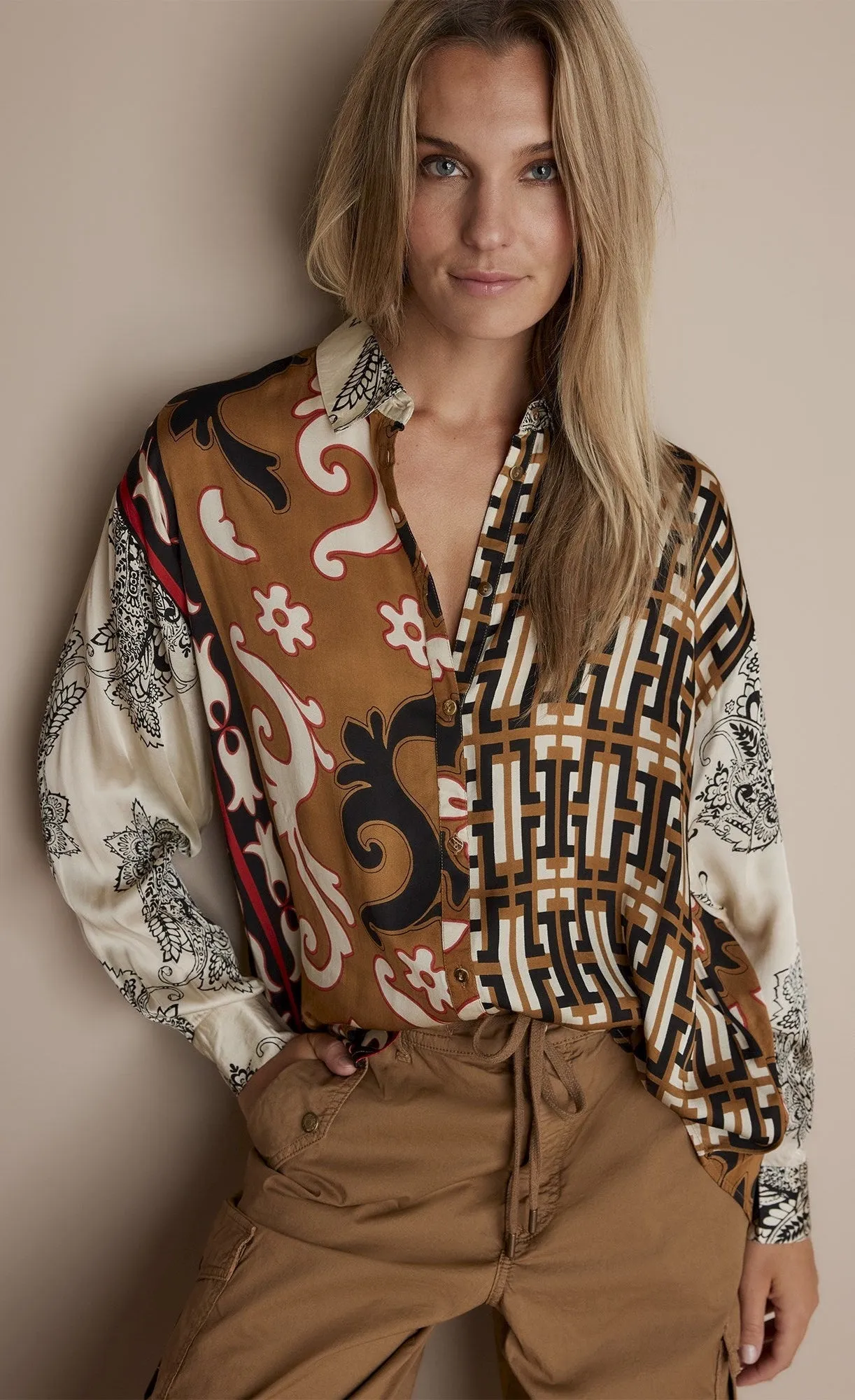 Summum Mixed Print Long Shirt Blouse
