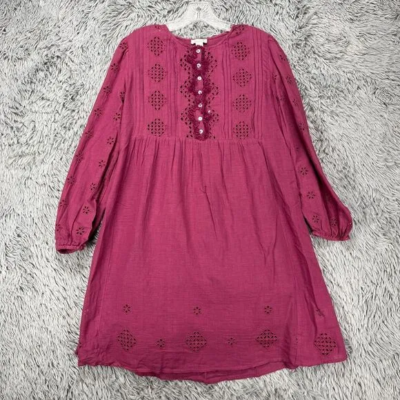 Sundance Chantae Shift Dress Women's S Purple Eyelet Boho Hippie Prairie Ruffle