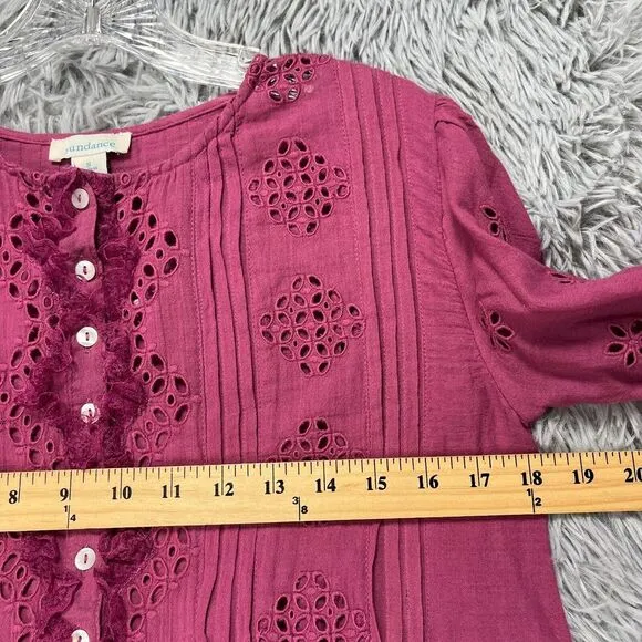 Sundance Chantae Shift Dress Women's S Purple Eyelet Boho Hippie Prairie Ruffle