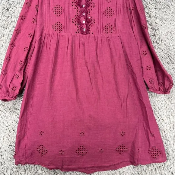 Sundance Chantae Shift Dress Women's S Purple Eyelet Boho Hippie Prairie Ruffle