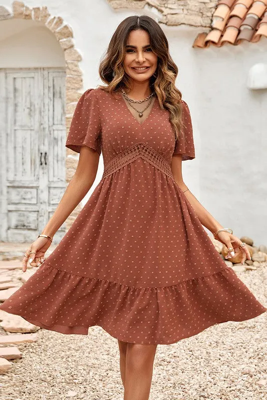 Swiss Dots Bell Sleeves Dress