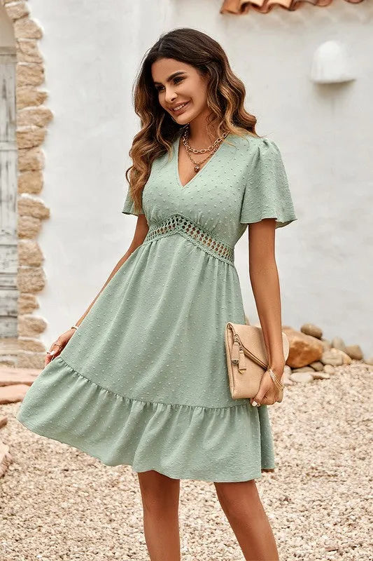 Swiss Dots Bell Sleeves Dress