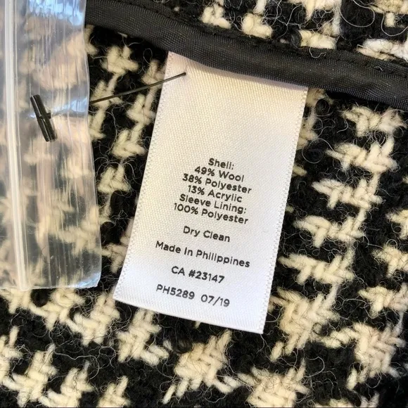 Talbots black white wool houndstooth blazer 16P