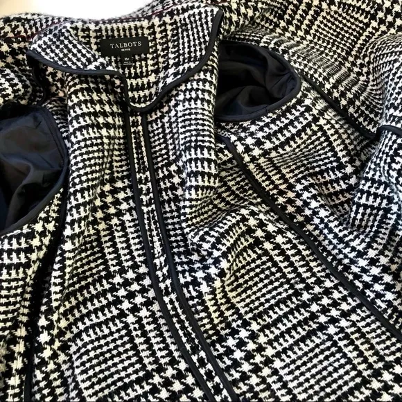 Talbots black white wool houndstooth blazer 16P