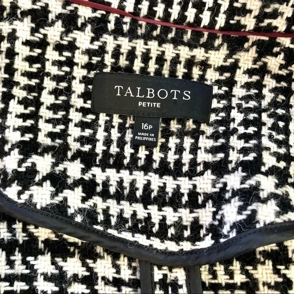 Talbots black white wool houndstooth blazer 16P