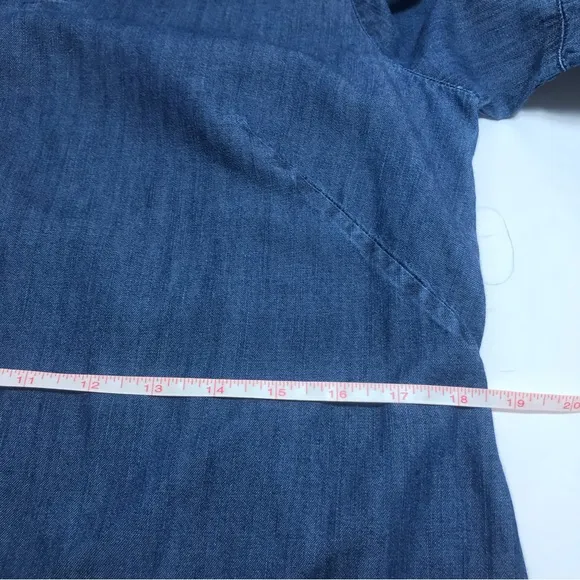 TALBOTS Blue Denim 100% Cotton 3/4 Sleeve Notch Neckline Shift Dress Size 10
