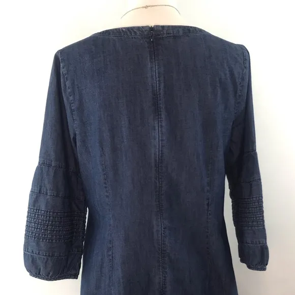 TALBOTS Blue Denim 100% Cotton 3/4 Sleeve Notch Neckline Shift Dress Size 10