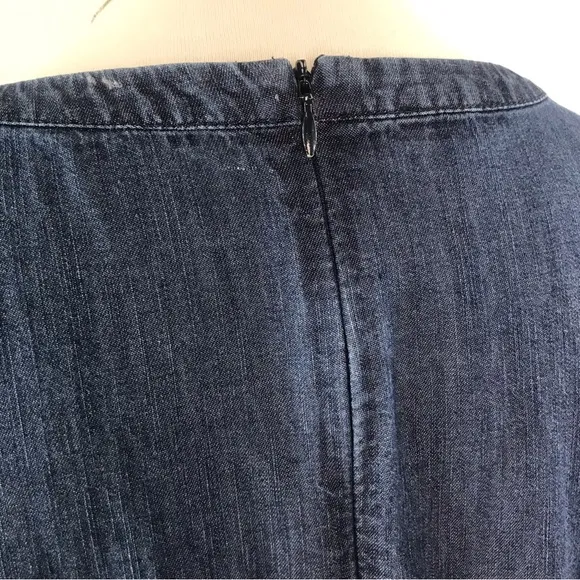 TALBOTS Blue Denim 100% Cotton 3/4 Sleeve Notch Neckline Shift Dress Size 10