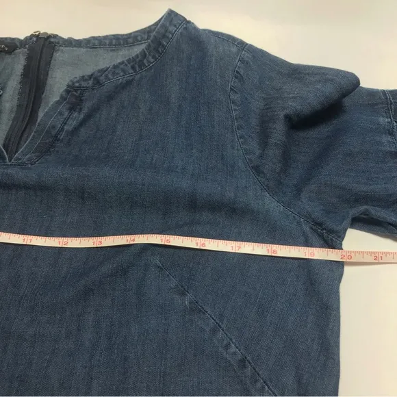 TALBOTS Blue Denim 100% Cotton 3/4 Sleeve Notch Neckline Shift Dress Size 10