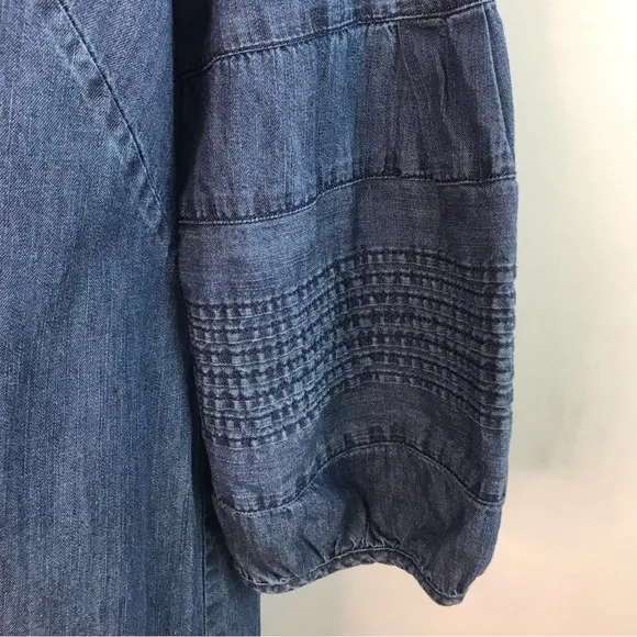 TALBOTS Blue Denim 100% Cotton 3/4 Sleeve Notch Neckline Shift Dress Size 10