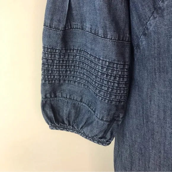 TALBOTS Blue Denim 100% Cotton 3/4 Sleeve Notch Neckline Shift Dress Size 10