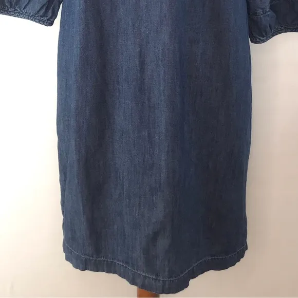 TALBOTS Blue Denim 100% Cotton 3/4 Sleeve Notch Neckline Shift Dress Size 10