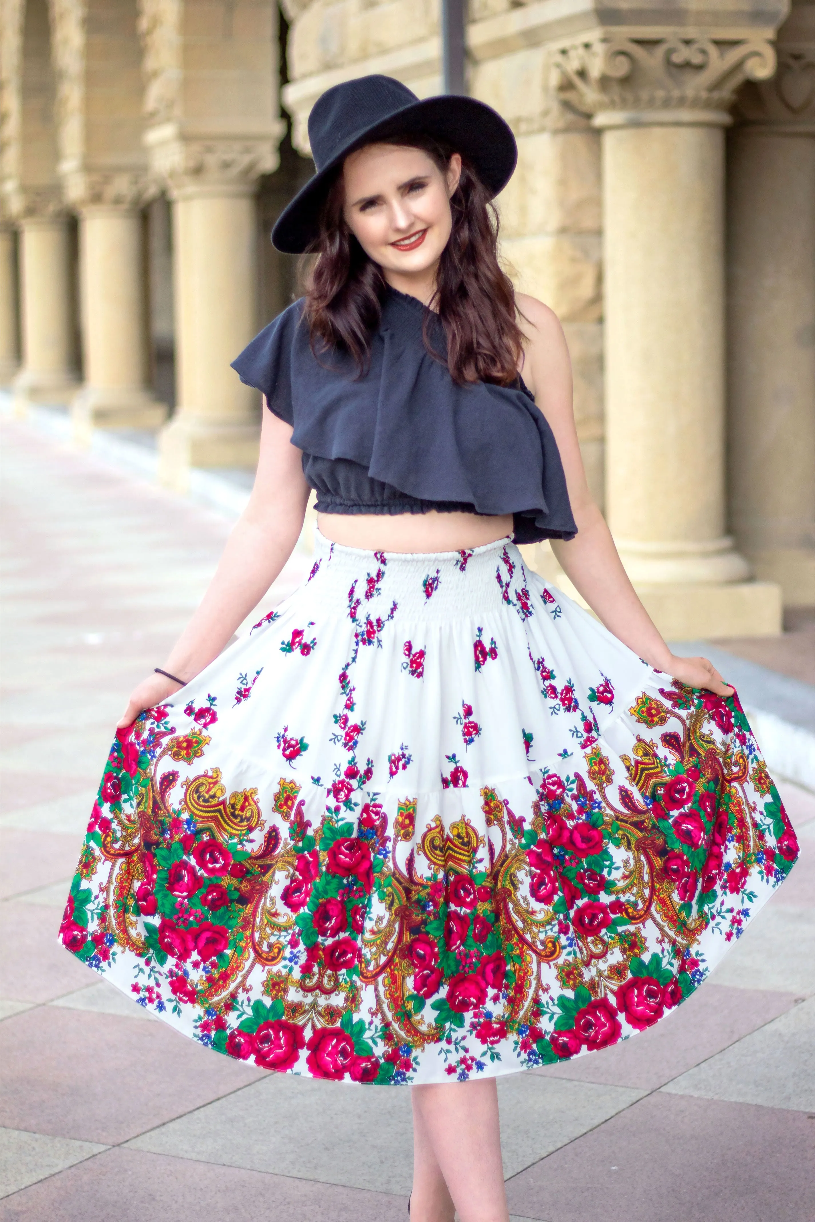 Tatiana White Slavic Midi Folk Skirt
