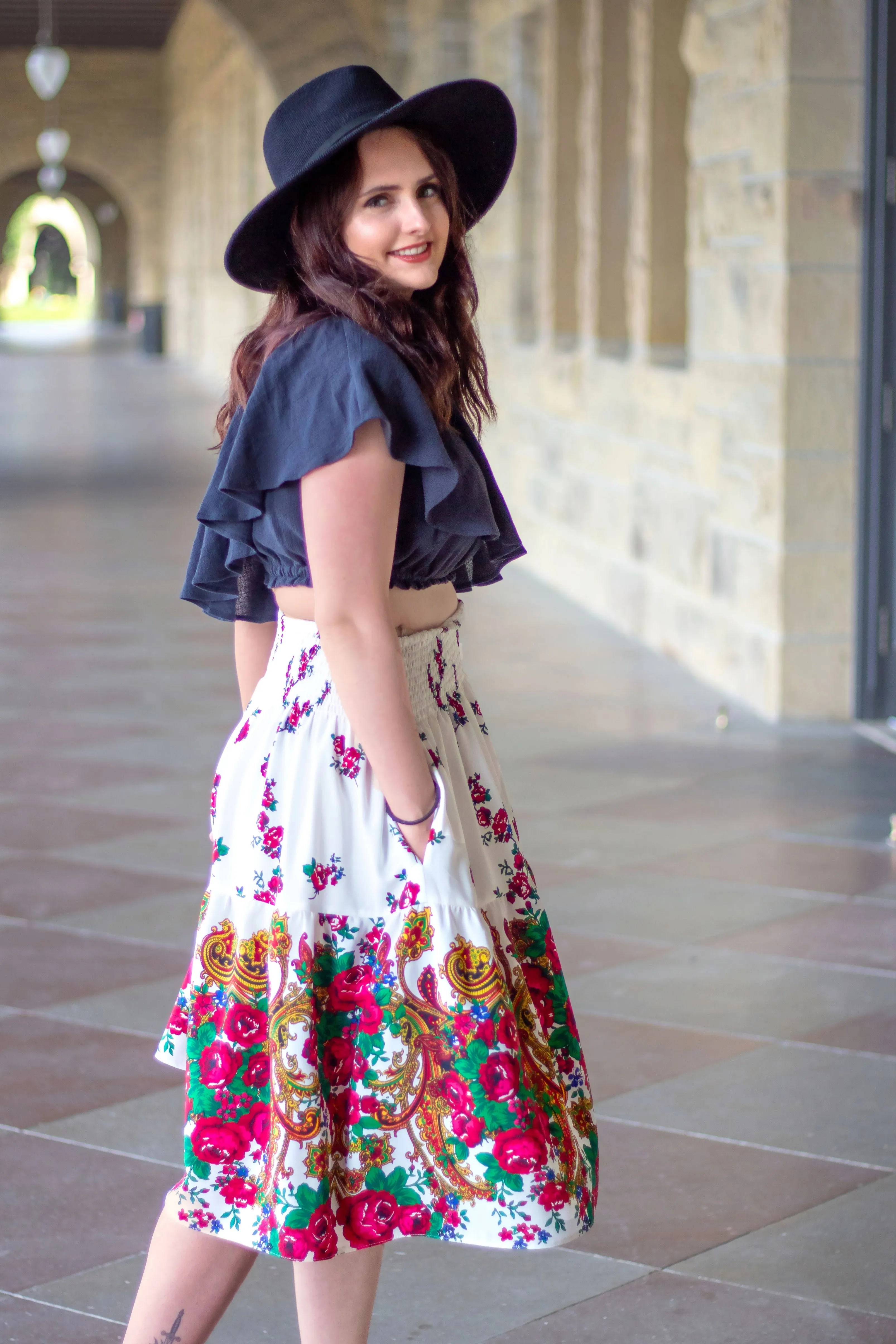 Tatiana White Slavic Midi Folk Skirt