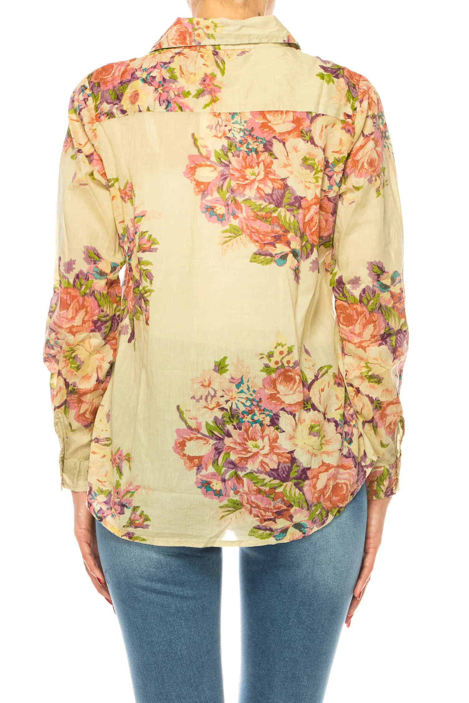 Taupe Vintage Collared Blouse with Embroidery