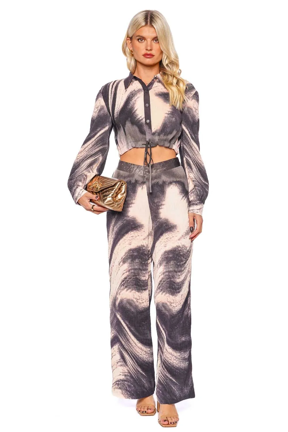Terina Printed Drawstring Cropped Top