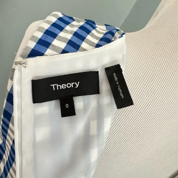 Theory Easy Checked Blue gingham Shift Dress Picnic Preppy