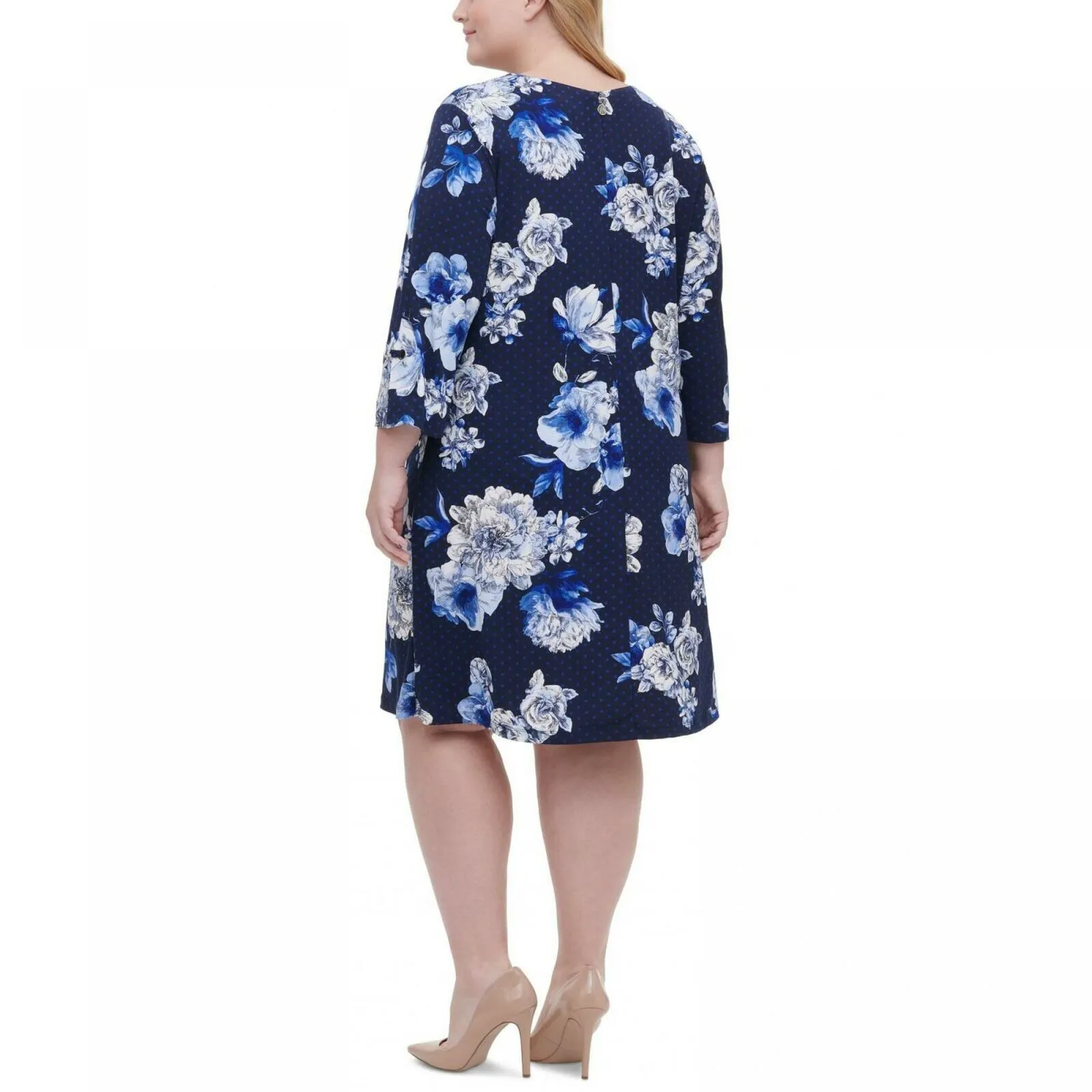 Tommy Hilfiger Plus Size Floral-Print Grommet-Sleeve Dress Sky Captain Blue 14W