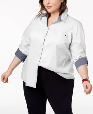 Tommy Hilfiger Womens Plus Size Heritage Cotton Utility Shirt W7RM0530 White 1X