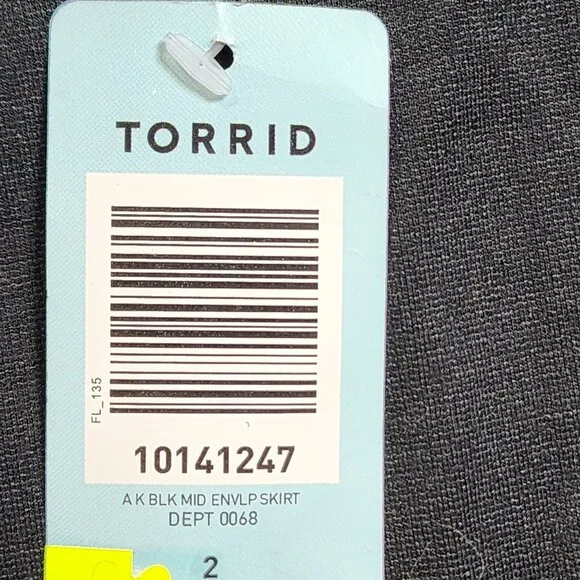 Torrid 2 Womens Black Midi Envelope Back Skirt Size 18/20 Stretch Waist NEW