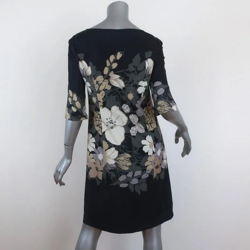 Tory Burch Dress Charcoal/Multi Floral Print Silk Size 2 Boatneck Shift