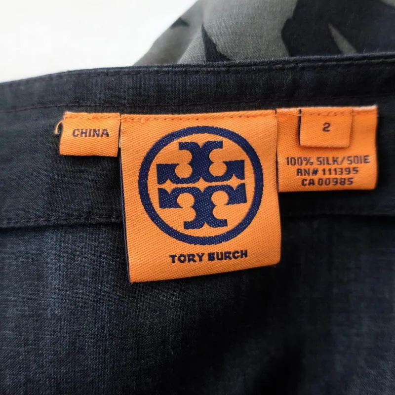Tory Burch Dress Charcoal/Multi Floral Print Silk Size 2 Boatneck Shift