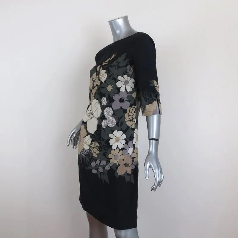 Tory Burch Dress Charcoal/Multi Floral Print Silk Size 2 Boatneck Shift
