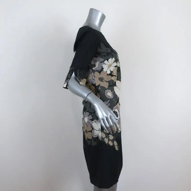 Tory Burch Dress Charcoal/Multi Floral Print Silk Size 2 Boatneck Shift