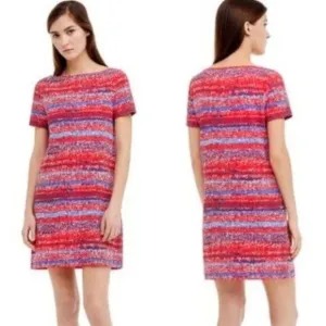 Tory Burch Pima Cotton Shift Dress in Red Blue Yarn Knit Print, Size M