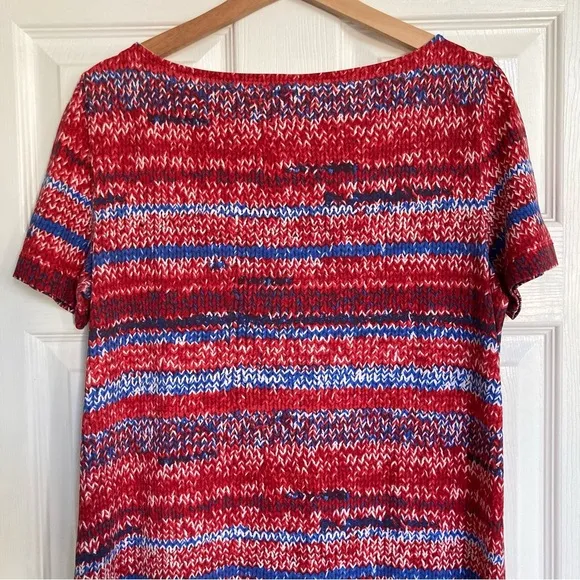 Tory Burch Pima Cotton Shift Dress in Red Blue Yarn Knit Print, Size M