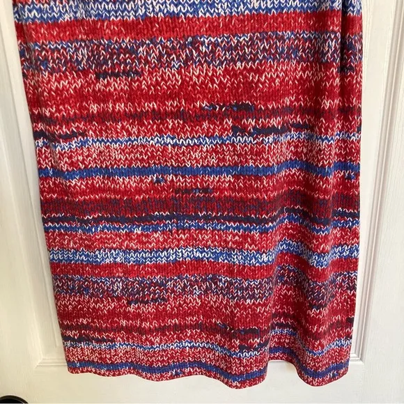 Tory Burch Pima Cotton Shift Dress in Red Blue Yarn Knit Print, Size M