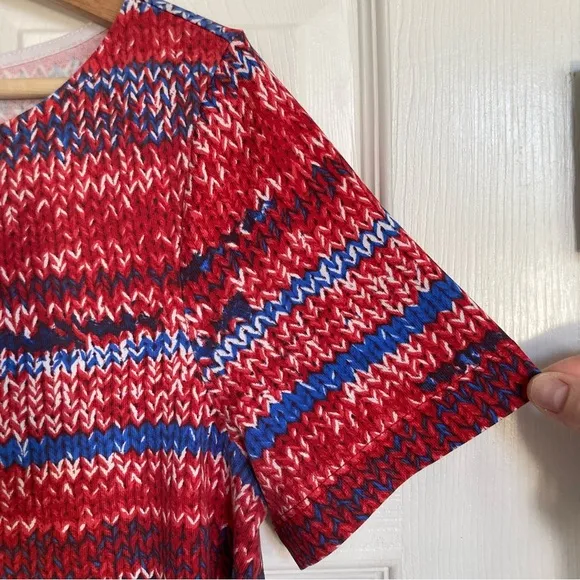 Tory Burch Pima Cotton Shift Dress in Red Blue Yarn Knit Print, Size M
