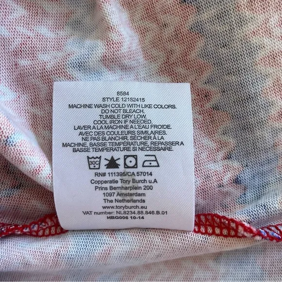 Tory Burch Pima Cotton Shift Dress in Red Blue Yarn Knit Print, Size M