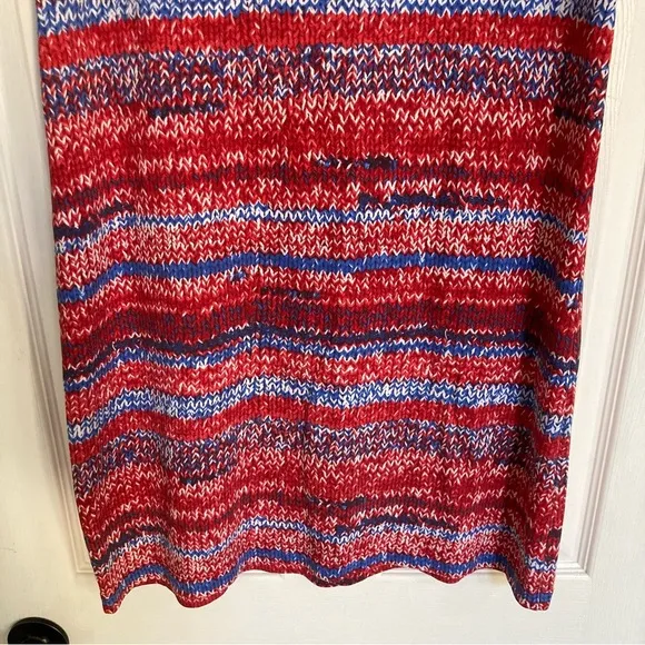 Tory Burch Pima Cotton Shift Dress in Red Blue Yarn Knit Print, Size M