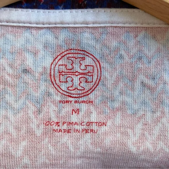 Tory Burch Pima Cotton Shift Dress in Red Blue Yarn Knit Print, Size M