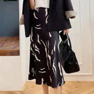 Trendy Boutique Simulation Silk Skirt Beautiful Leopard Print High Waist Midi Satin A-Line Skirt