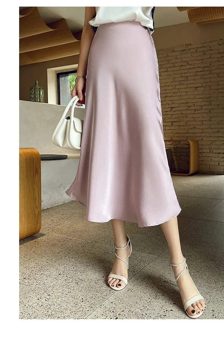Trendy Boutique Simulation Silk Skirt Beautiful Leopard Print High Waist Midi Satin A-Line Skirt