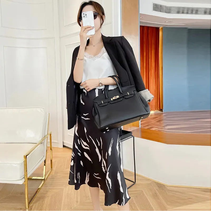 Trendy Boutique Simulation Silk Skirt Beautiful Leopard Print High Waist Midi Satin A-Line Skirt