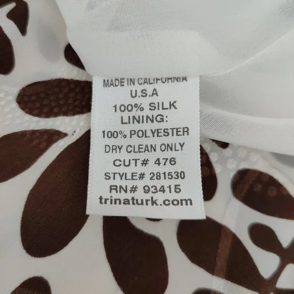 Trina Turk  Womens Leaf Print Square‎ Neck Shift Dress White Brown Size 4