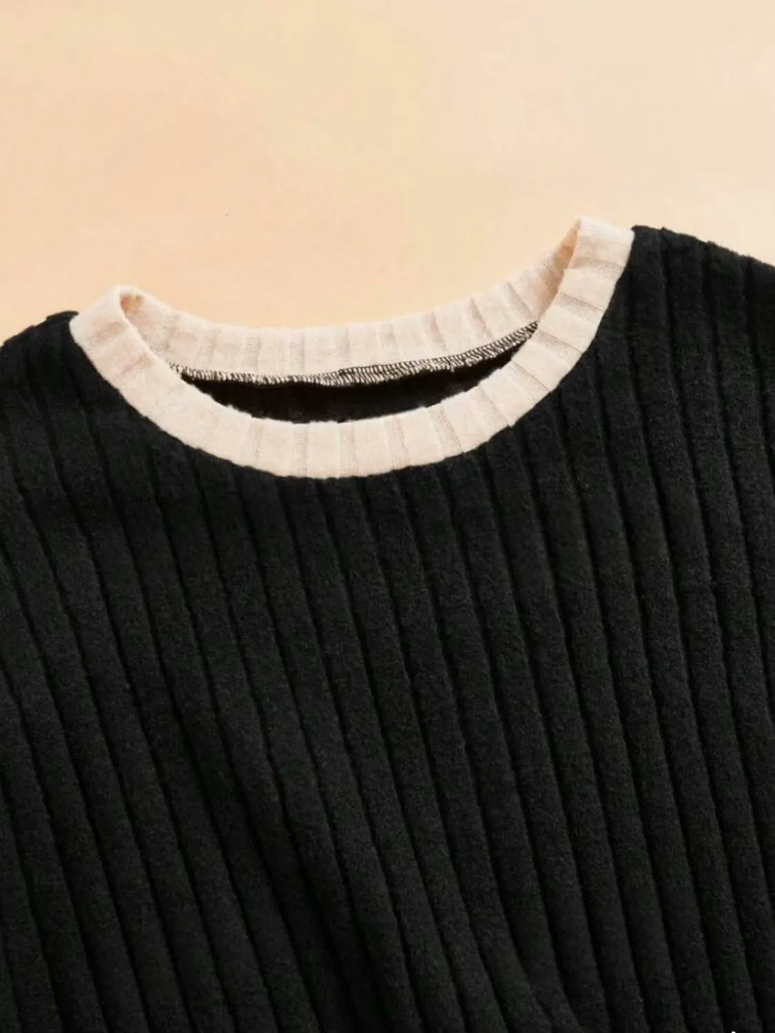 Trust Issues Contrast Round Neck Long Sleeve Top and Bootcut Pants Set
