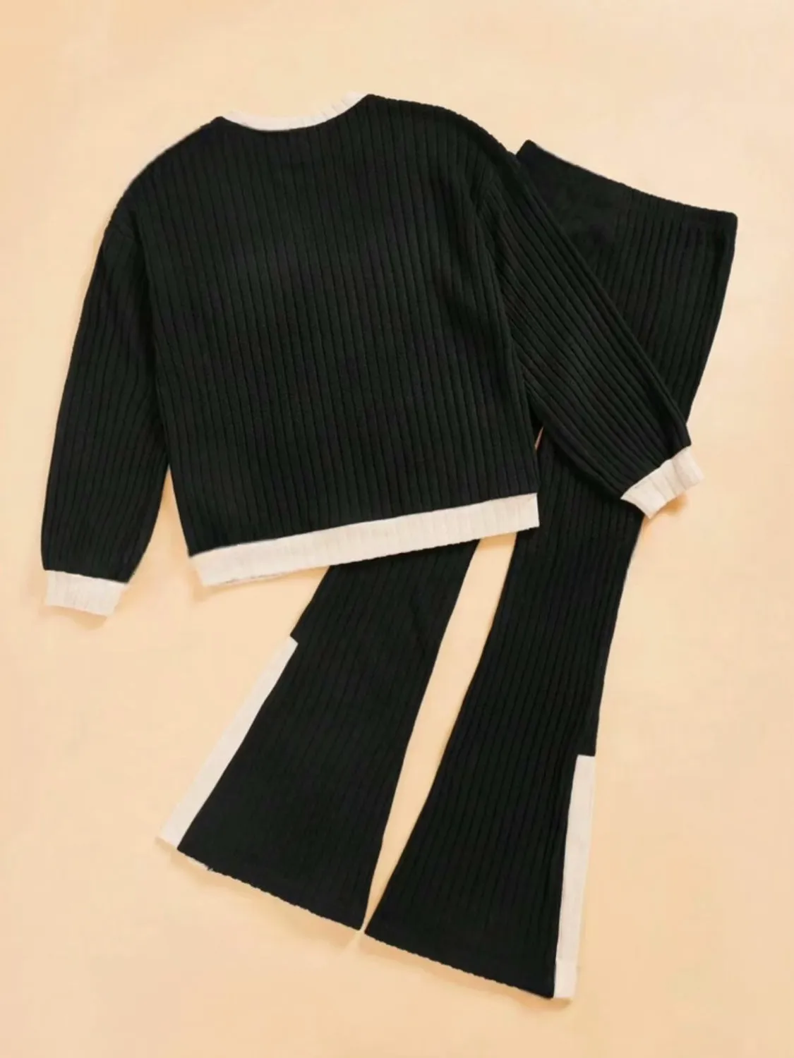 Trust Issues Contrast Round Neck Long Sleeve Top and Bootcut Pants Set