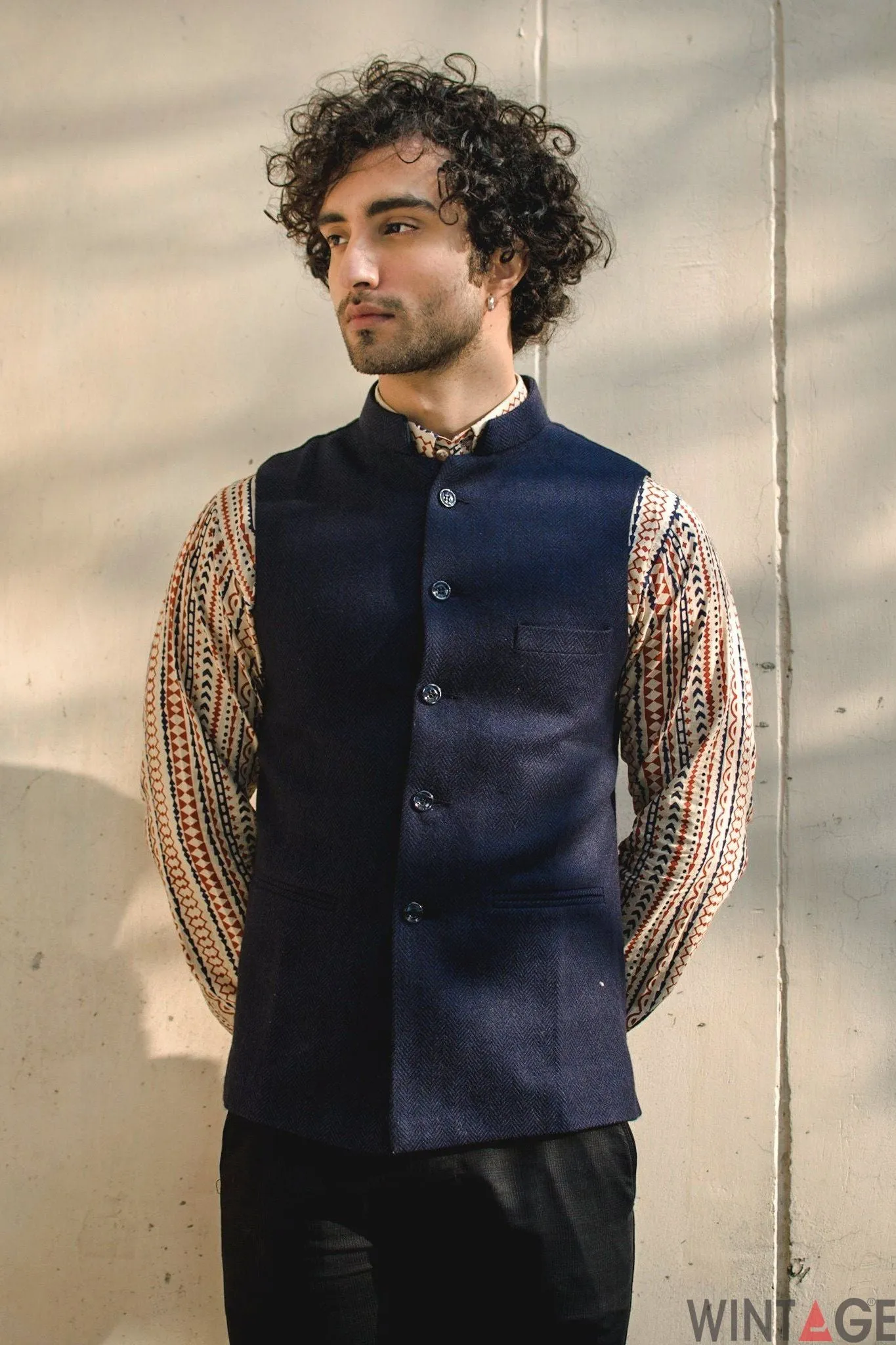 Tweed Blue1 Modi Nehru Jacket