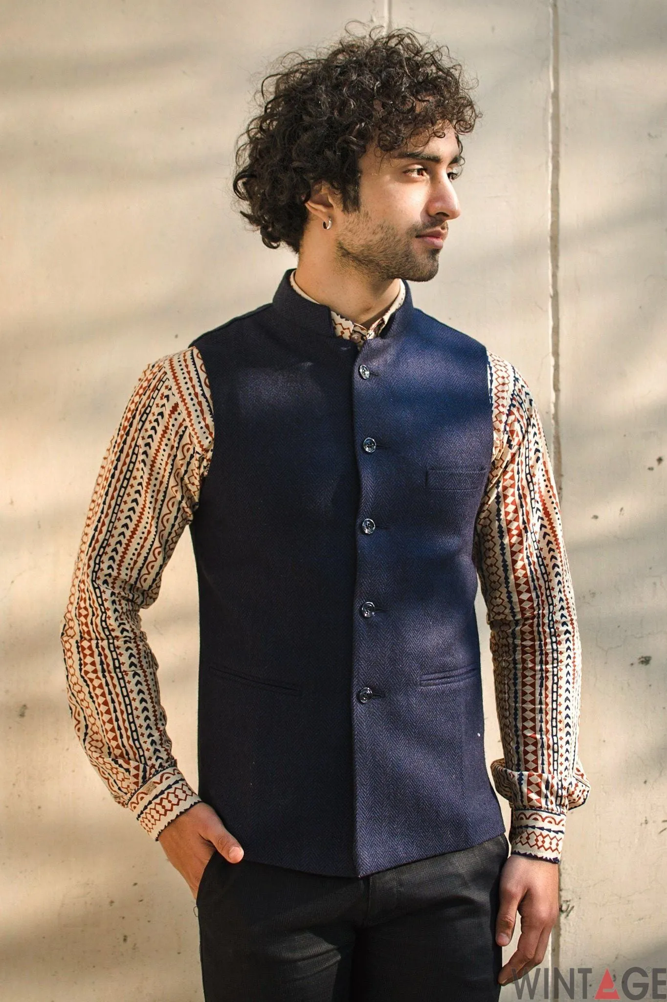 Tweed Blue1 Modi Nehru Jacket