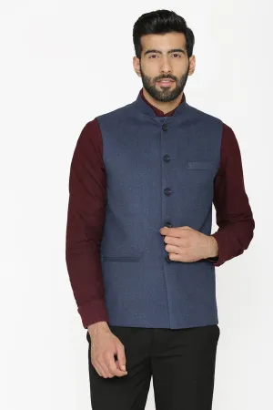 Tweed Wool Blue Modi Nehru Jacket