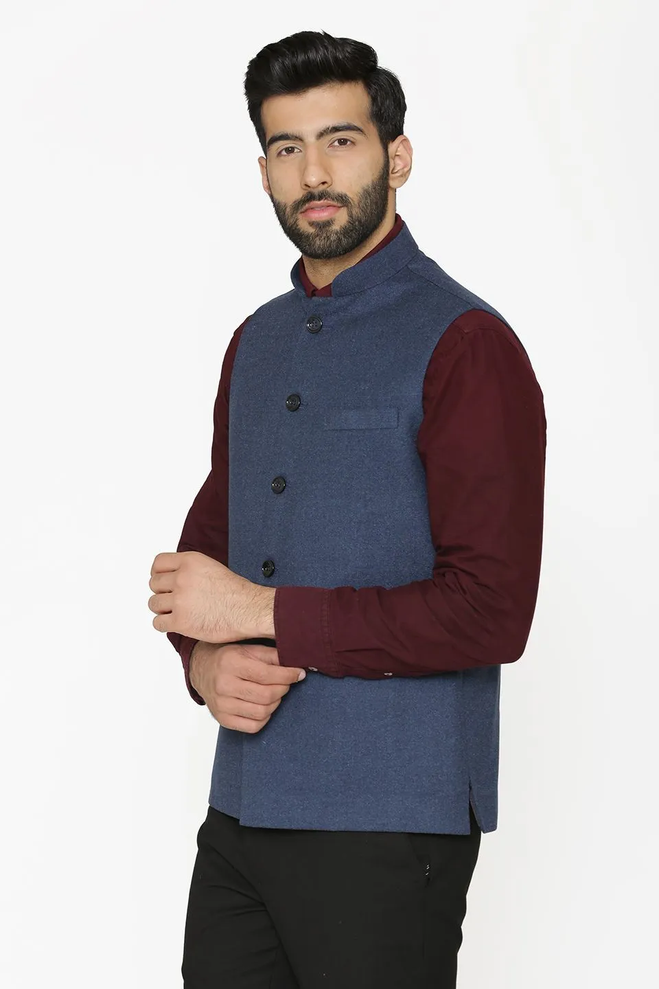 Tweed Wool Blue Modi Nehru Jacket